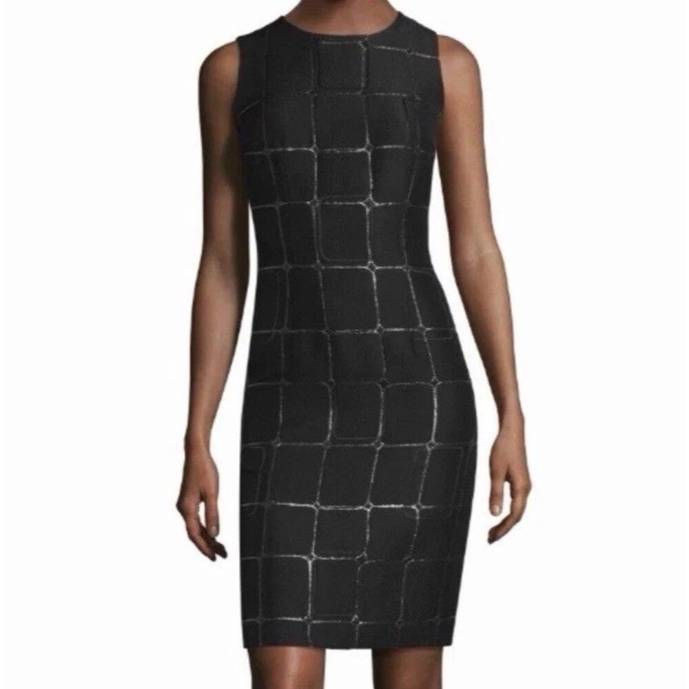 ST JOHN Silk JACQUARD BLACK  SHEATH DRESS Metallic Textured Size  10 $999